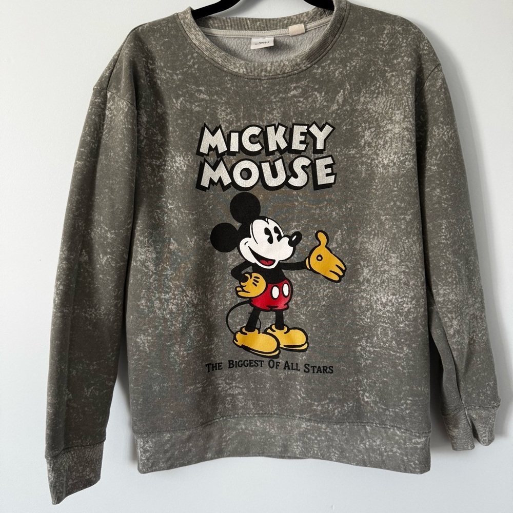 Disney Mickey Mouse Crew Neck Sweatshirt Gray Acid Wash Pullover M